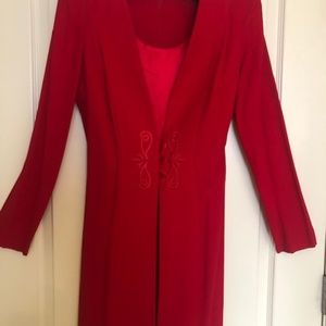 Petite Long Sleeved Red Silk Lined Dress